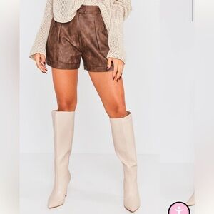 Brown Textured Shorts